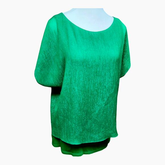 Express Blouse Top Womens Size Large Sheer Green Shimmer Holiday Christmas - Picture 1 of 10